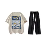 Комплект (Хаки Короткий рукав рубашка + Черные джинсы)