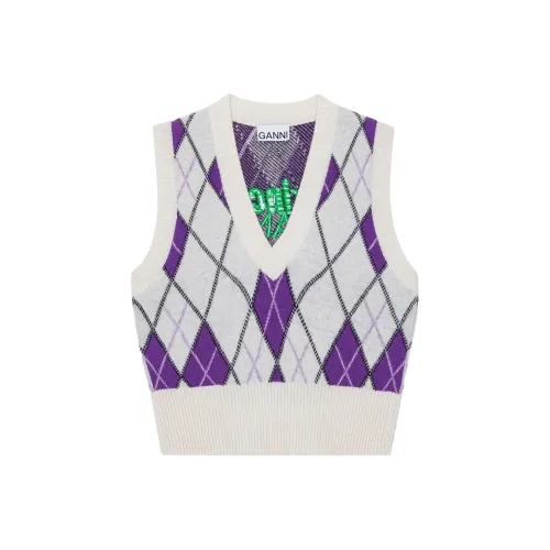 GANNI Синие с Белым Lettering Женские Майки