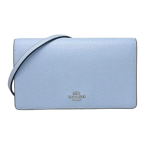 COACH Anna Личи Зернистая текстура Кожа Маленькая Квадратная Сумка Клатч Сумка через плечо Сумка на плечо Женская Светло-синяя