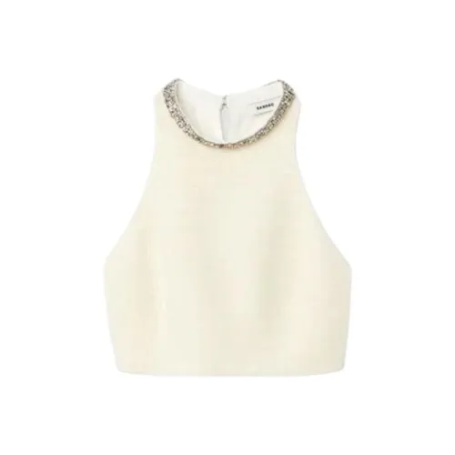 Sandro Твид Укороченный Топ Майка Женская Белая