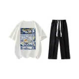 Комплект (Белая короткая рубашка с короткими рукавами + черные джинсы)