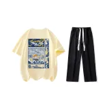 Комплект одежды (Абрикосовая короткая футболка с коротким рукавом + черные джинсы)