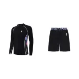 Set (Черный узор, Красный панельный топ + Фиолетовый и Черный панельный низ)