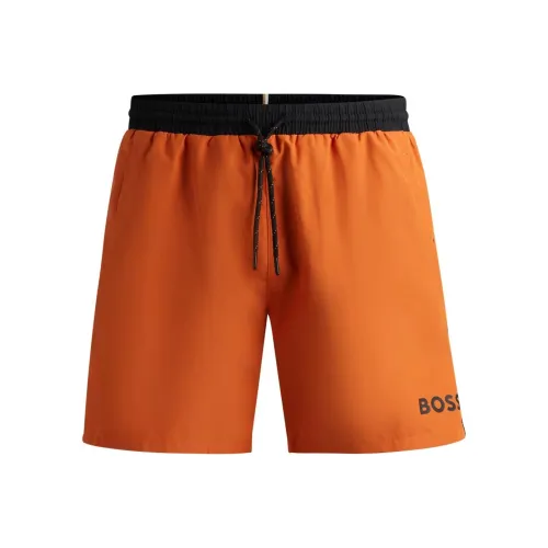 Hugo Boss Быстросохнущие Плавательные Шорты с Контрастными Деталями Пляжные Шорты Мужские Оранжевые