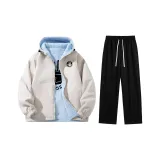 Thickened и Fleece-Lined Set (Хаки Топ + Черные Штаны с Флисовой Подкладкой)