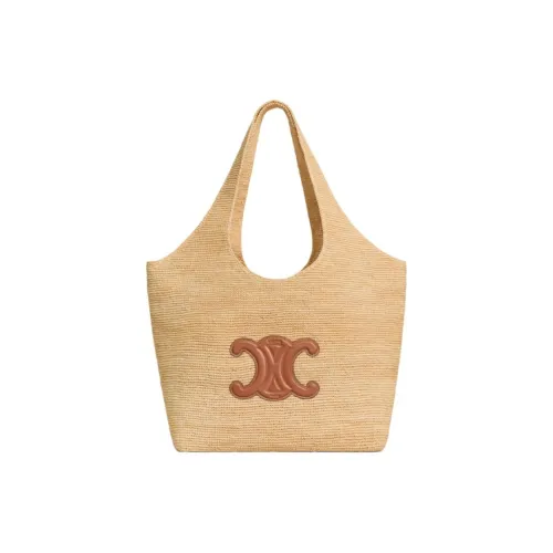 CELINE Cabas Естественный материал с коровьей кожей Сумка Женская Натуральный Коричневый