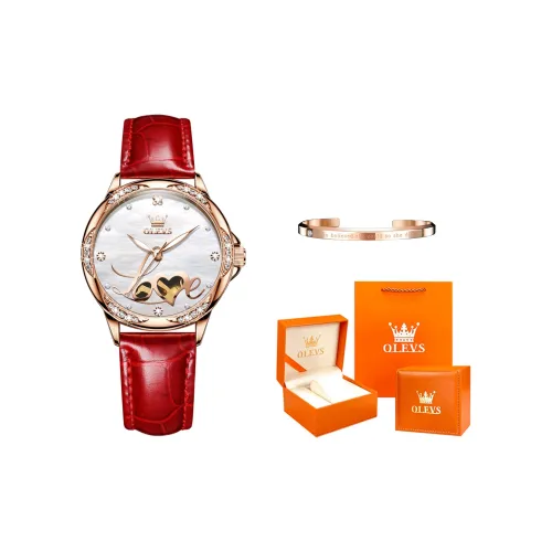 OLEVS Механические часы с кожаным ремешком женские с циферблатом из жемчужной раковины