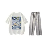 Комплект (Белая рубашка с коротким рукавом + Светло-синие джинсы)