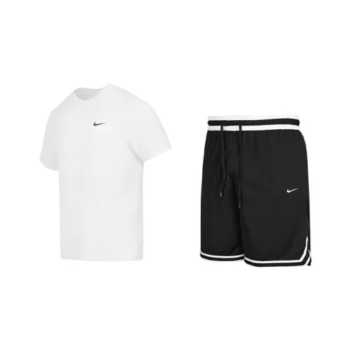 Nike Белая футболка + Черные шорты Мужская повседневная спортивная одежда