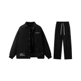 Thickened и Fleece-Lined Set (Черный топ + Черные штаны с флисовой подкладкой)