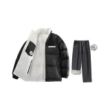 Рыцарь Черный Хлопковый пуховик + Дымчатый Серый с флисовой подкладкой Джинсовая куртка