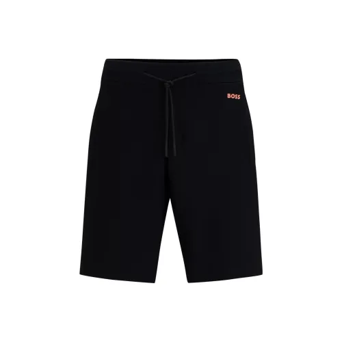 Hugo Boss Регулярный крой Шорты из эластичной ткани с логотипом детали повседневные шорты мужской черный