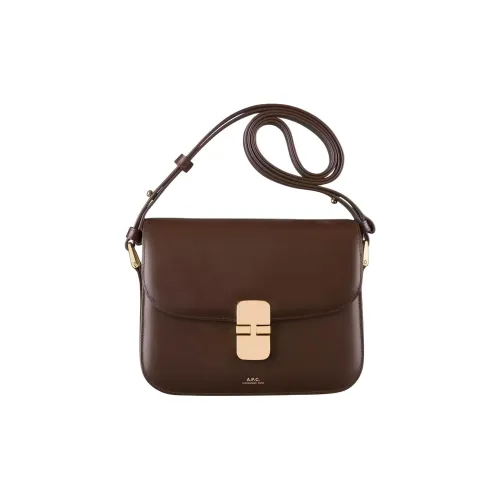 A.P.C Grace Коровья кожа Сумка через плечо Сумка на плечо Маленькая Женская Темно-каштаново-коричневая