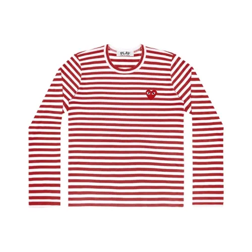 CDG Play T-Shirt Женская Красная Белая Горизонтальная Полоса