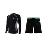 Set (Черный узор, Синий панельный топ + Серый низ)