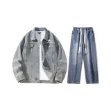 Set (Винтажный синий куртка + темно-синие джинсы)