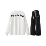 Комплект [Белый круглый вырез свитшот + Черные штаны]