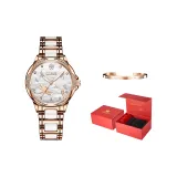 Розовый корпус с белым циферблатом, керамический ремешок, женский [праздничная коробка]