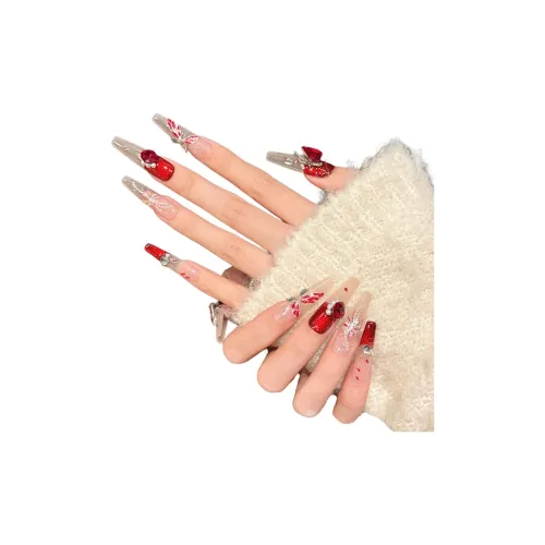 Yun Yue Joe Fireworks Бабочка Французский Анкора красный False Nail Заостренный Тип Бургундский Градиентный Coquette