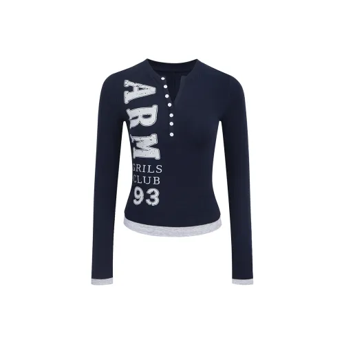 Ariseism Горячая девушка Облегающий крой Длинный рукав Т-рубашка Осенний и зимний Новый товар Внутренний топ Henley Стиль позиционирования Женские