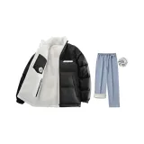 Рыцарь Черный Хлопковый пуховик + Светло-синий Джинсовая куртка