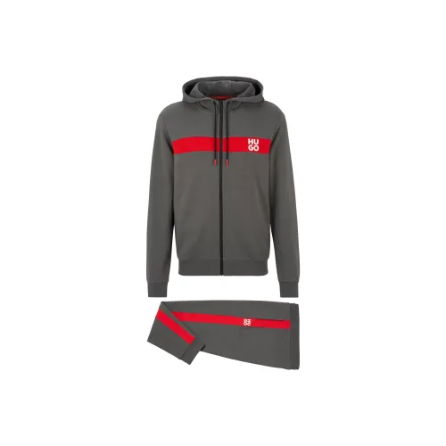 Hugo Boss Cotton Terry Tracksuit с Полосы And Stacked LOGOS Повседневная спортивная одежда Мужской Темно-серый