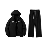 Thickened и Fleece-Lined Set (Черный топ + Черные штаны с флисовой подкладкой)