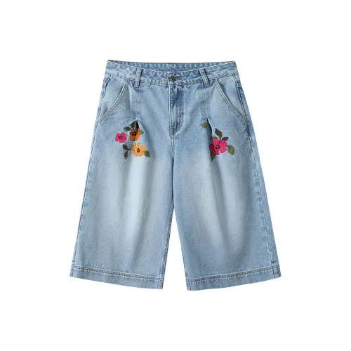 Suamoment Denim Capri Pants Unisex Light Blue