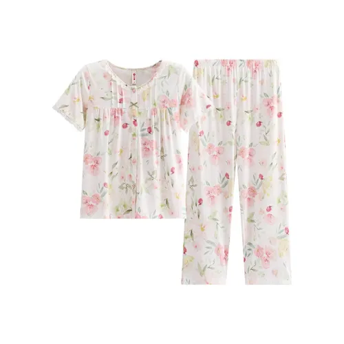 FENTENG Пижамный комплект женский бежевый с цветами