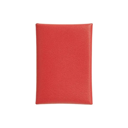 HERMES Calvi Duo Chamkila Козья кожа Держатель для карт Женский 9T Capucine Оранжевый Красный