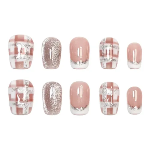 Yun Yue Joe Французский Кошачий глаз Клетчатый Девичий False Nail Короткий LADDER Розовый Jump Цвет Мультяшный 15мм