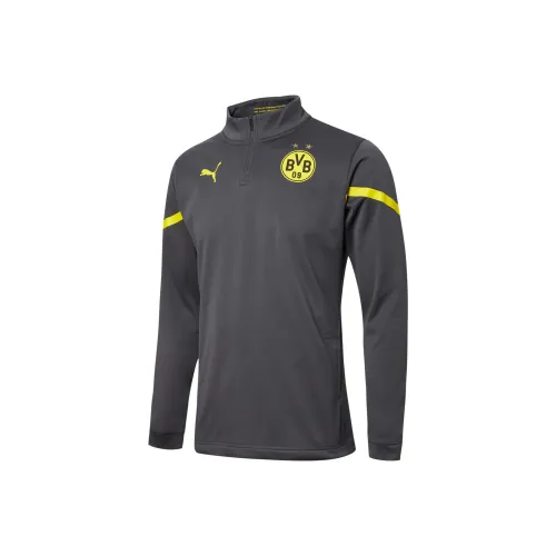 PUMA BVB PREMATCH 1 4 Zip Top Асфальт Футбол Джерси Унисекс Серый