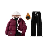 Set (Бургунди Down Jacket + Black Casual Pants)  
Комплект (Бургунди пуховик + черные повседневные штаны)