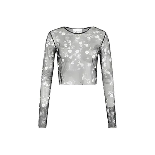 CK Calvin Klein Прямой крой Длинный рукав Т-рубашка Женская Черная