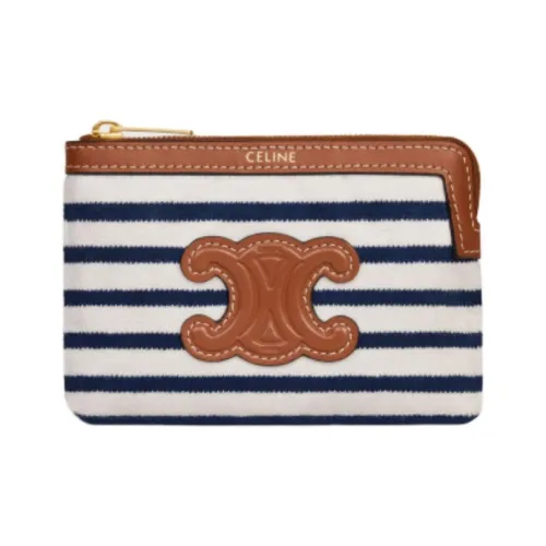 CELINE Ткань Кошелек Женские Морской Синий и Коричневый