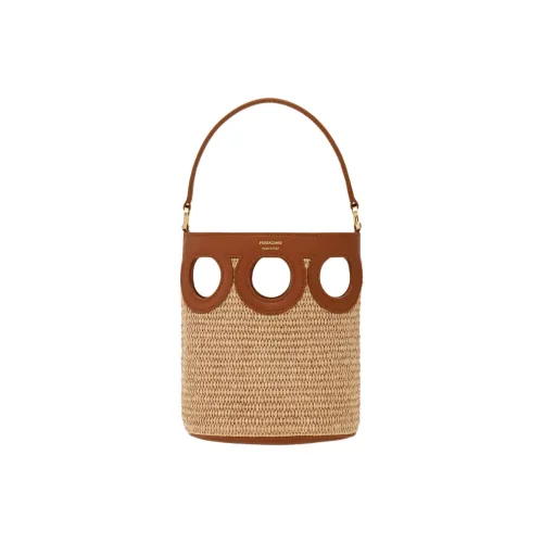 FERRAGAMO GANCINI Телячья кожа Ведрообразная сумка Мини Женская Кость и Бежевый