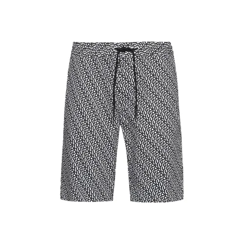 Hugo Boss Slim Fit Shorts All Over Logo Print Cotton Casual Shorts Men's White