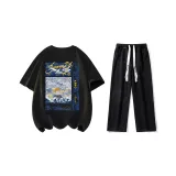 Комплект одежды (Черная рубашка с коротким рукавом + черные джинсы)