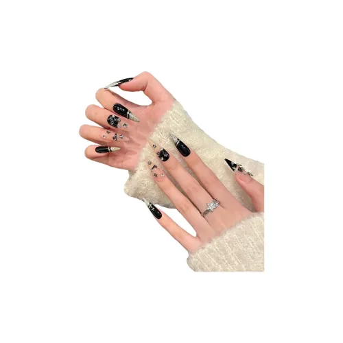 Yun Yue Joe Готический стиль Горячая девушка Эксклюзив Ручная работа Искусственный ногтик Миндаль Длинный Заостренный Черный Jump Цвет Фламинго 30MM