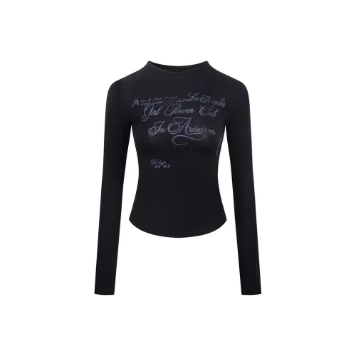 Ariseism Стандартный Printed Длинный Рукав Т-Рубашка Весенний Осенний New Arrival Slim Fit Топ Женский