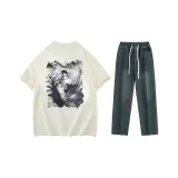 Комплект (абрикосовый топ+винтажные синие брюки)