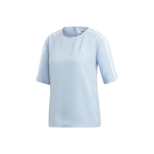 Adidas Originals 3 Stripes Комплект с короткими рукавами T-рубашка Женский Светло-синий