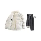 Светлый хаки хлопковый пуховик + дымчато-серый флисовая подкладка джинсовая ткань