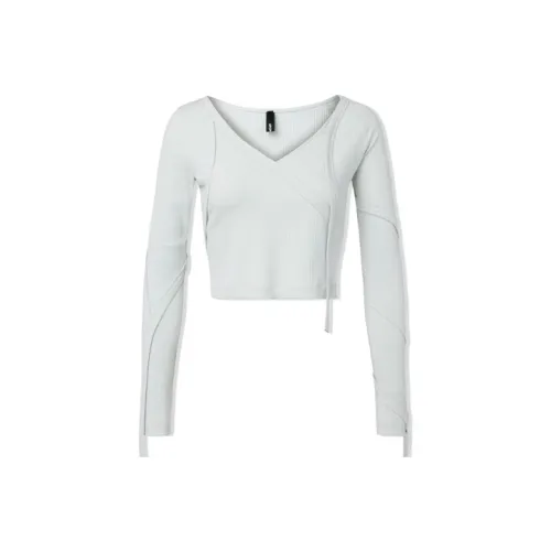 UPON PRO Длинный рукав Т-рубашка Женская Серо-белая