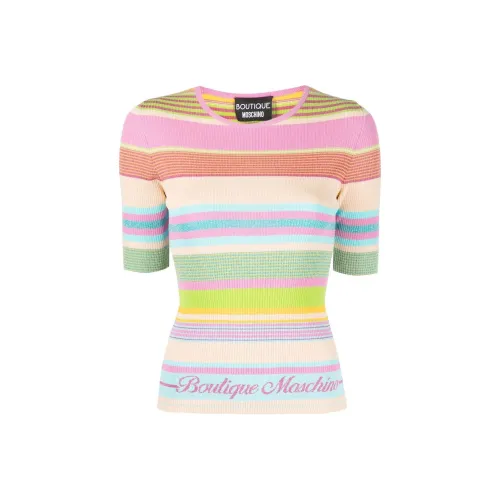 MOSCHINO SS22 Круглый вырез Облегающий Короткий рукав Свитер Женский Многоцветный