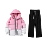 Hooded Set (Pink White Top + Black Pants)  
С капюшоном Комплект (Розовый Белый Топ + Черные Штаны)
