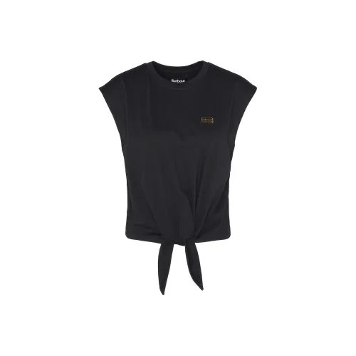 BARBOUR Однотонный Логотип Значок Круглый вырез Кружево Вверх Свободный крой Без рукавов Рубашка Женская Черная