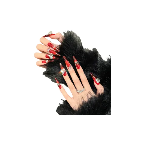 XIAMEIYU Кошачий глаз Процветание Crooked Сердце Ручной Осветляющий False Nail Заостренный Тип Красный Смужка Французский 35 мм