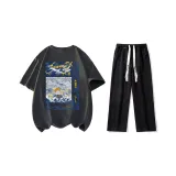 Комплект (Темно-серая рубашка с коротким рукавом + черные джинсы)