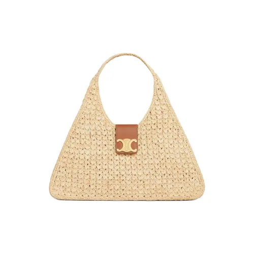 CELINE Cabas Естественный материал с коровьей кожей Сумка Женская Натуральный Коричневый